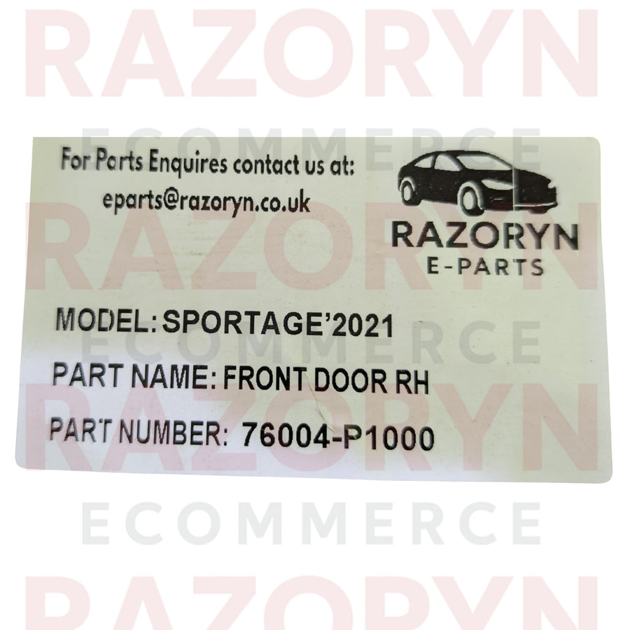 KIA SPORTAGE 2021-2025 Primed Front Door Right Side Shell