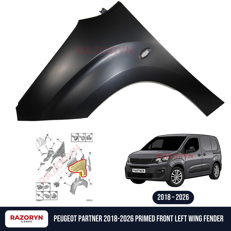 Peugeot Partner 2018-2026 Primed Front Left Wing Fender
