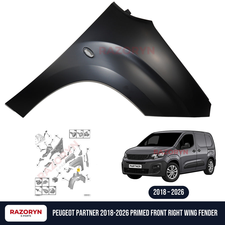 Peugeot Partner 2018-2026 Primed Front Right Wing Fender