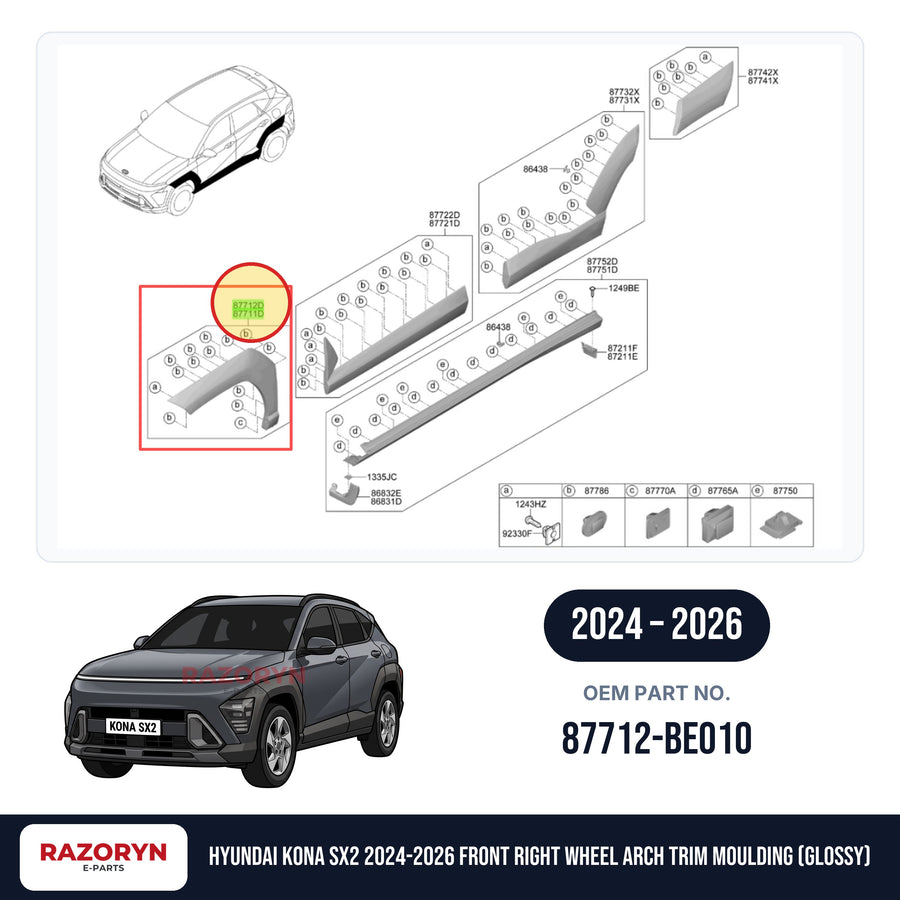 Hyundai Kona SX2 2024-2026 Front Right Wheel Arch Trim Moulding (Glossy)